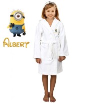 Yellow Henchmen Cartoon Design & Custom Name Embroidery on Kids Hooded Bathrobe